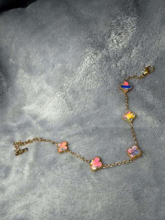 Jewelry - Gold Mini Clover Bracelet Rainbow Sherbet